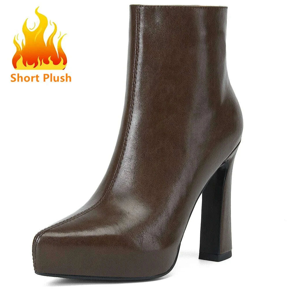 KIMLUD, MILI-MIYA New Arrival Middle Splicing Women Cow Leather Ankle Boots Pointed Toe Thick Heels Zippers Solid Color Handmade, KIMLUD Womens Clothes