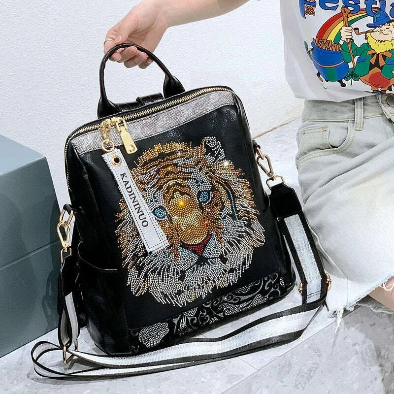 KIMLUD, Luxury Brand Women's Backpack Female High Quality Backpacks Soft Leather Teenager Girl School Bag Fashion Sequins Travel Bagpack, KIMLUD Womens Clothes