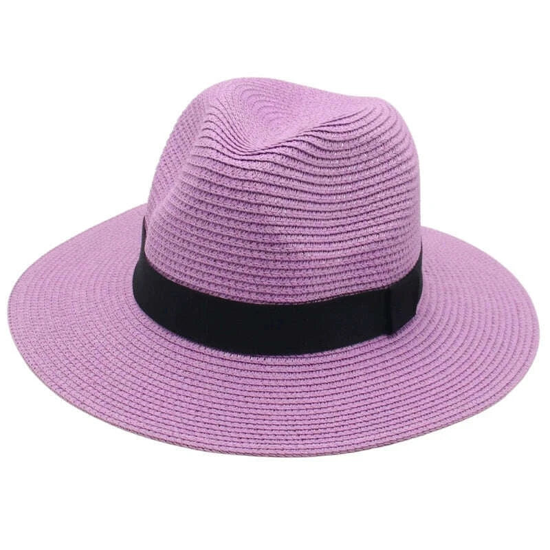 KIMLUD, Spring and Summer Hot Selling Panama Straw Hat Square Black Ribbon Korean Style Hat for Men and Women Jazz Hat Panamahat, KIMLUD Womens Clothes