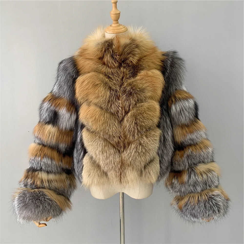 Fox Fur Coat – Vintage Design – Real Fox Fur – Red | KIMLUD