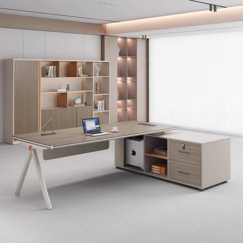 Wooden Executive Desk With Drawers — Ivory | KIMLUD