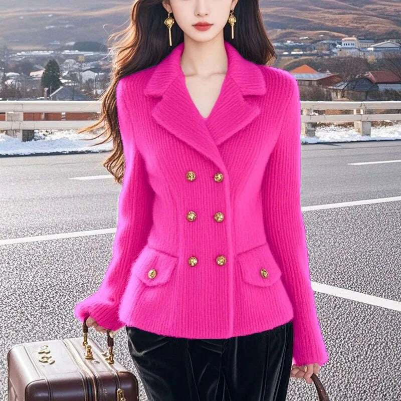 KIMLUD, Autumn Winter Knitwear Mink Hair Sweater Women 2025 New Fashion Loose Casual Tops Button Pure Colour Pink Outerwear Female, KIMLUD Womens Clothes