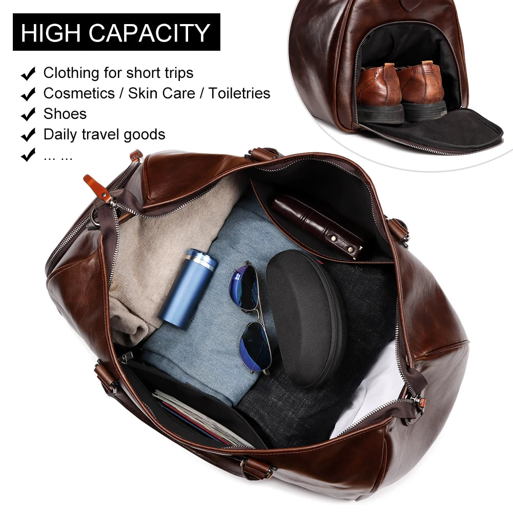 Suitcases Crazy Horse Leather Duffle — Brown | KIMLUD
