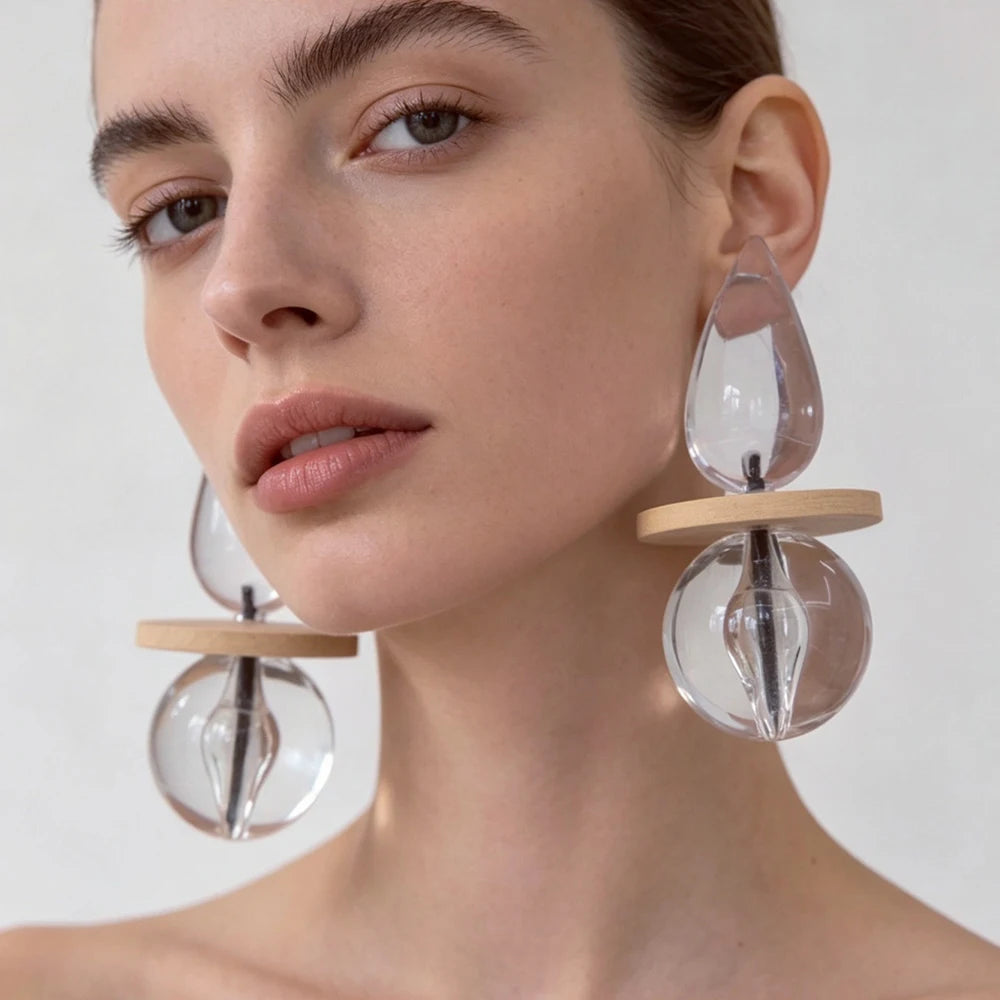 Dangle Earrings – Water Drop Ball – Glass – Transparent | KIMLUD
