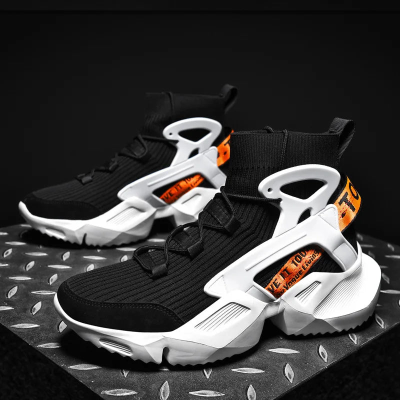 Men's High-Top Sneakers – Chunky Silhouette – White | KIMLUD