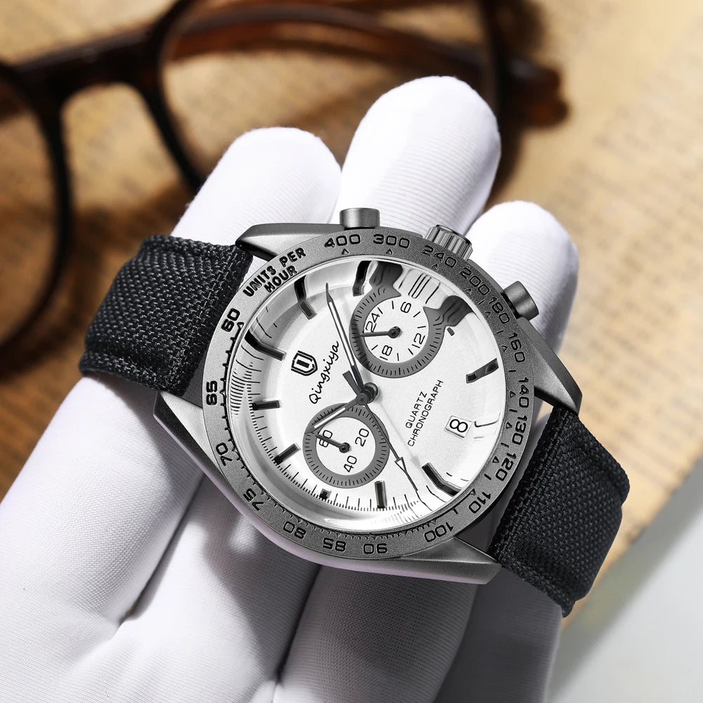 Fashion Chronograph Quartz Watch for Men Sports Leather Strap Waterproof Luminous Calendar Luxury Mens Watches Relogio Masculino