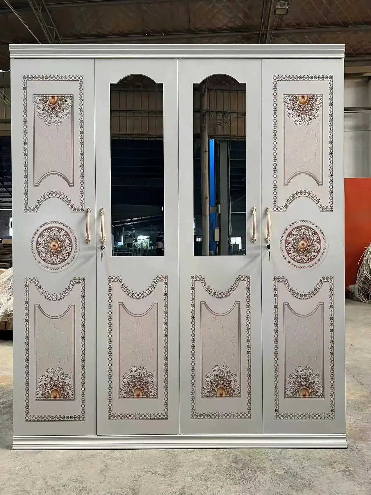 A White Modern Locker Bedroom Clothes Storage Metal Swing Doors Steel Wardrobe With Mirror