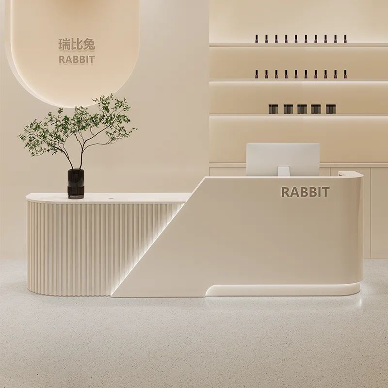 Industrial Modern Reception Desk Sculpted For Beauty Salons — White | KIMLUD