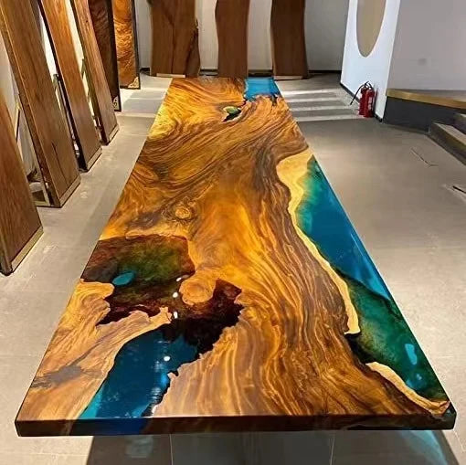 Walnut Solid River Epoxy Dining Table — Walnut | KIMLUD