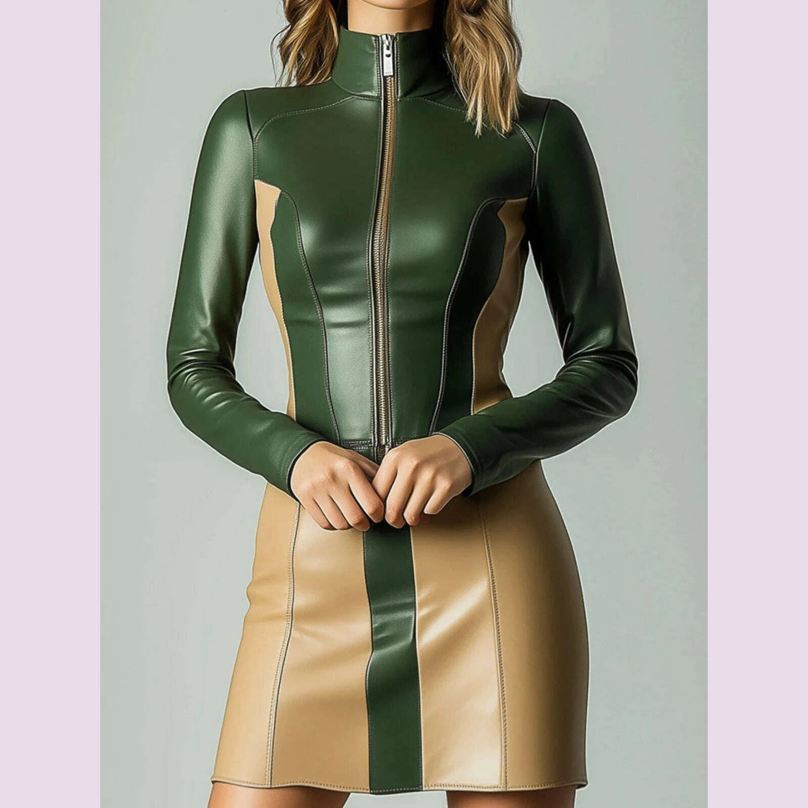 womens-elegant-color-block-pu-leather-dress-high-neck-zipper-long-sleeve-slim-fit-bodycon-mini-dress-for-female-party-dresseskimlud-womens-fashion-34619130