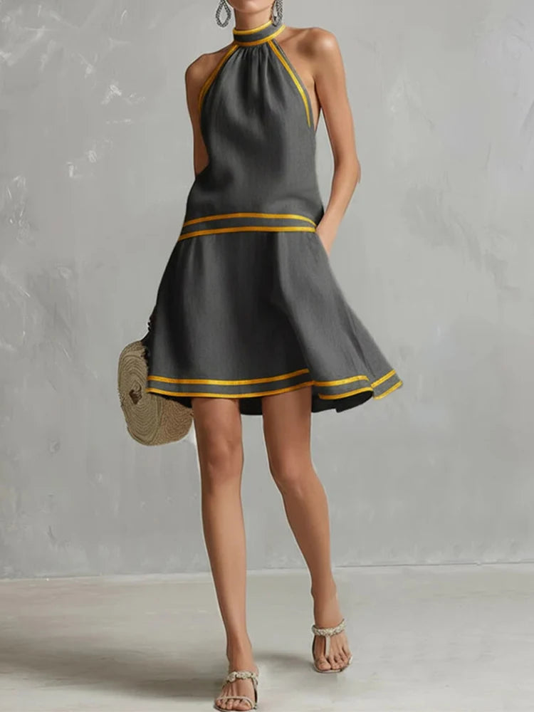 Polyester Off Shoulder A-Line Mini Dress — Black | KIMLUD