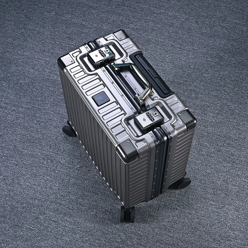 Aluminum Frame Carry-On Suitcase Sturdy PC Trolley Case — Black | KIMLUD