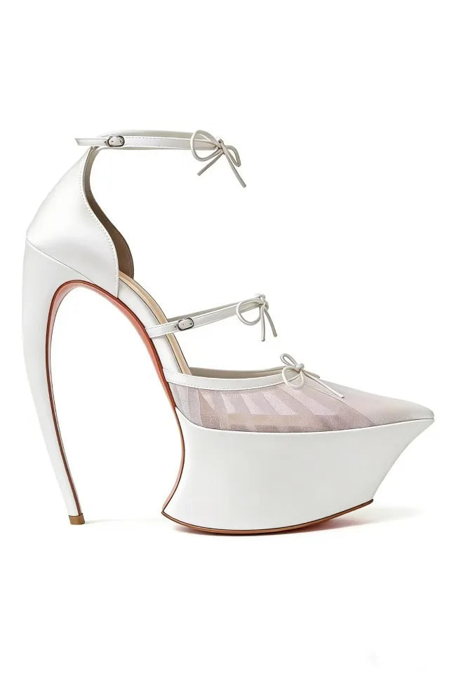 PU Stiletto Sandals Silk Bow Buckle — Soft Pink | KIMLUD