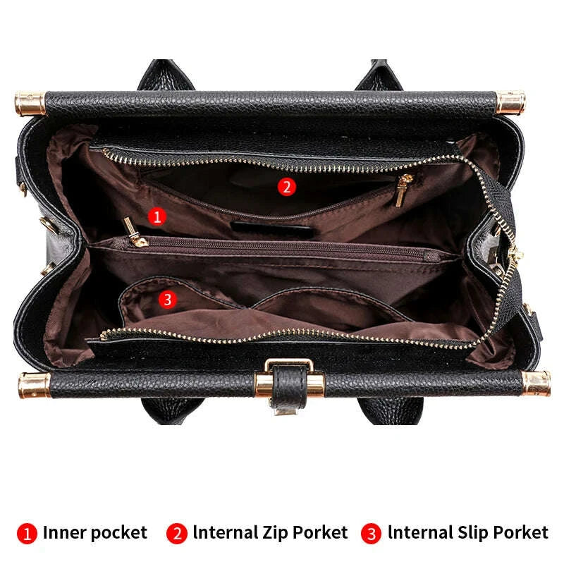 KIMLUD, Aidrani Genuine leather women's handbag, large capacity crocodile patterned cowhide bag, black, KIMLUD Womens Clothes