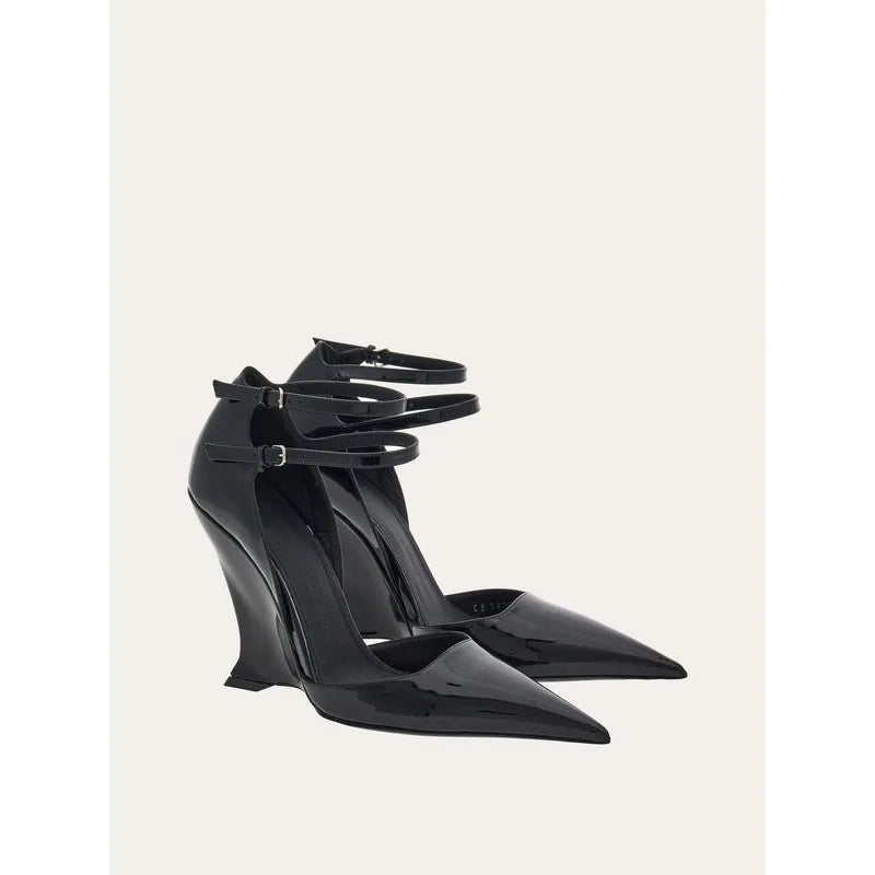 Wedge Pumps Mary Jane Buckle Strap — Red Cherry | KIMLUD