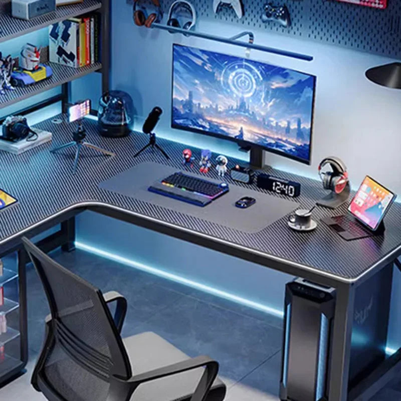 Ergonomic Wood-Panel Desk With Shelves — Dark Wood Tone | KIMLUD