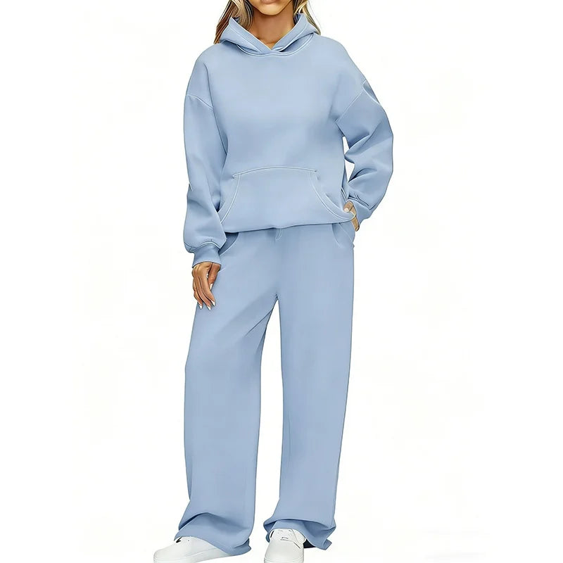 Terry Knit Hoodie Two-Piece Set Relaxed — Black | KIMLUD