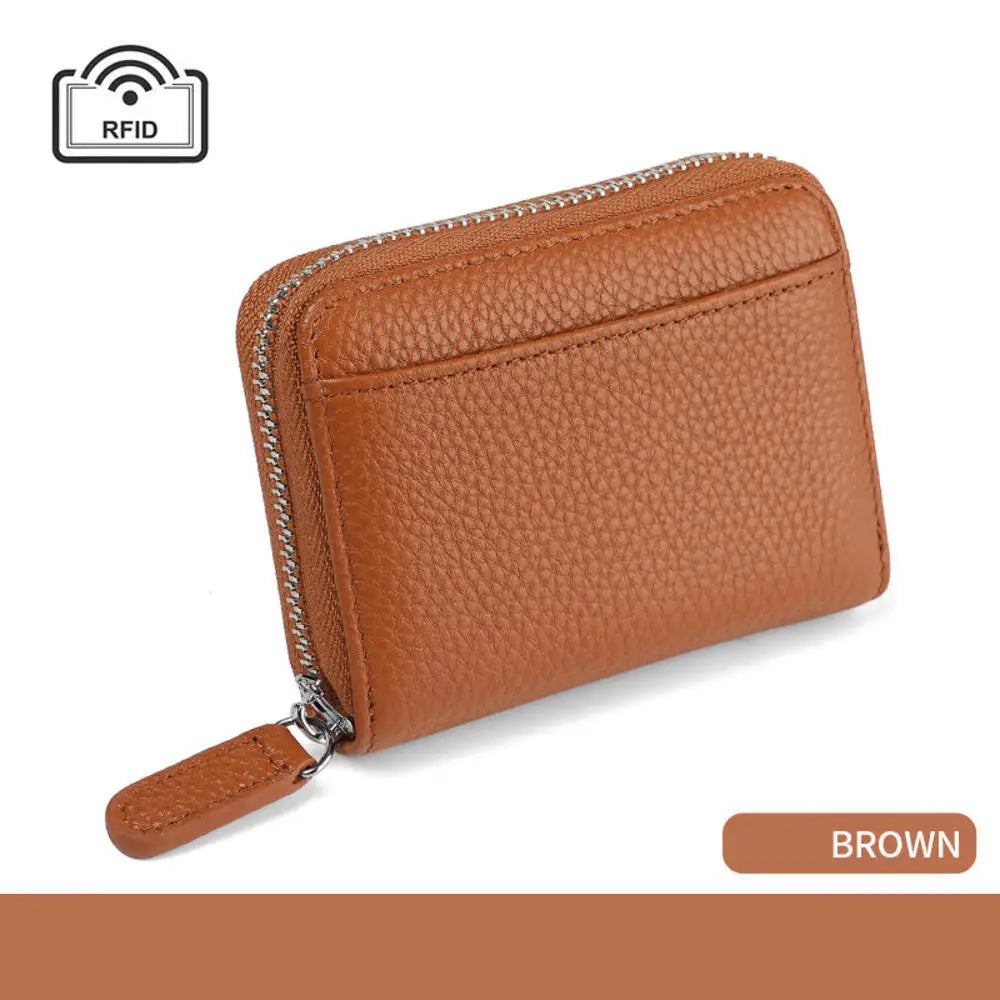 Genuine Leather Credit Card Holder Wallet RFID-Blocking — Black | KIMLUD