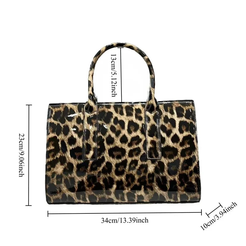 Elegant Large Capacity Lady's Tote Bag Fashionable Leopard Print Single Shoulder Bag High Quality Polyester Fiber Zipper Closure