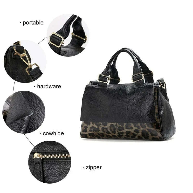 KIMLUD, Aidrani Genuine leather handbag 2025 women's fashion bag premium leopard print luxury brand top cowhide bag, KIMLUD Womens Clothes