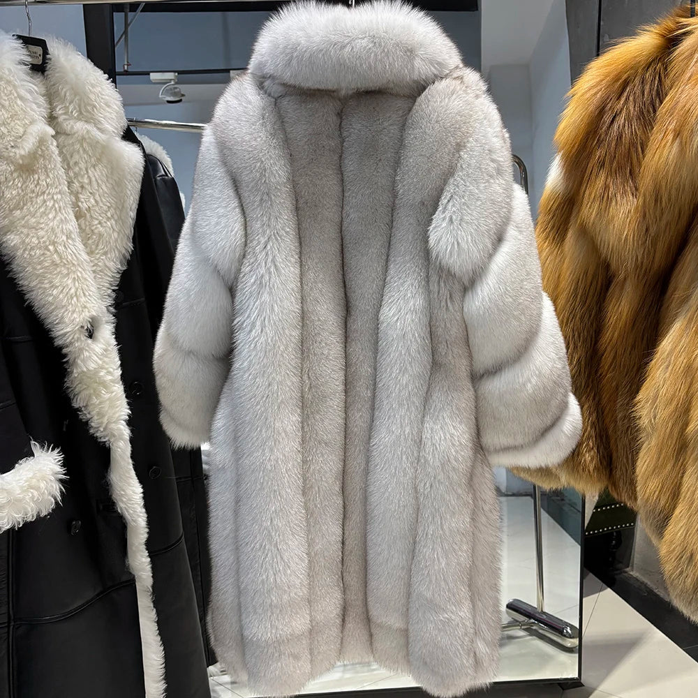 KIMLUD, YOLOAgain 2025 Winter Warm Long Luxury Real Fox Fur Jacket Coat Women 120cm length, KIMLUD Womens Clothes