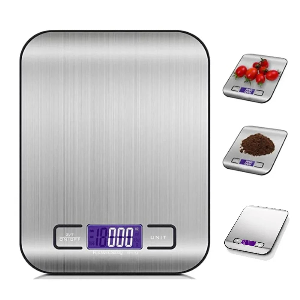 New 5kg/1g Portable Kitchen Scale Coffee Electronic Scale Stainless Steel Surface LCD Backlit Kitchen Food Scales Weighing Tool