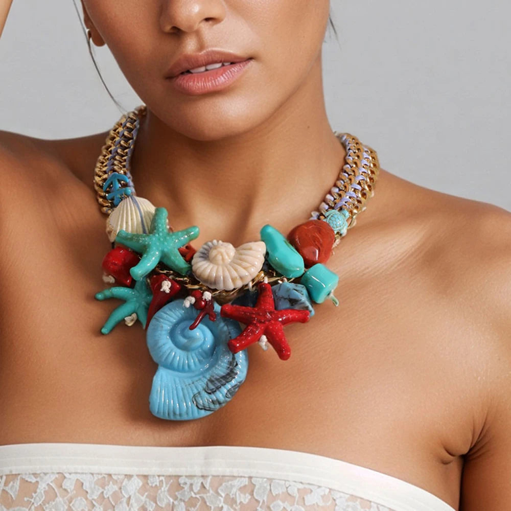 Boho Beads Conch Starfish Necklace — Ivory | KIMLUD