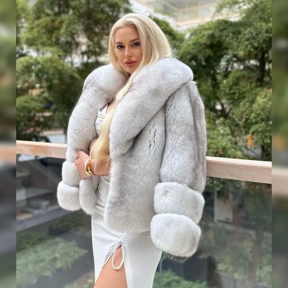 Fox Fur Coat – Turn-Down Collar – Regular Length | KIMLUD