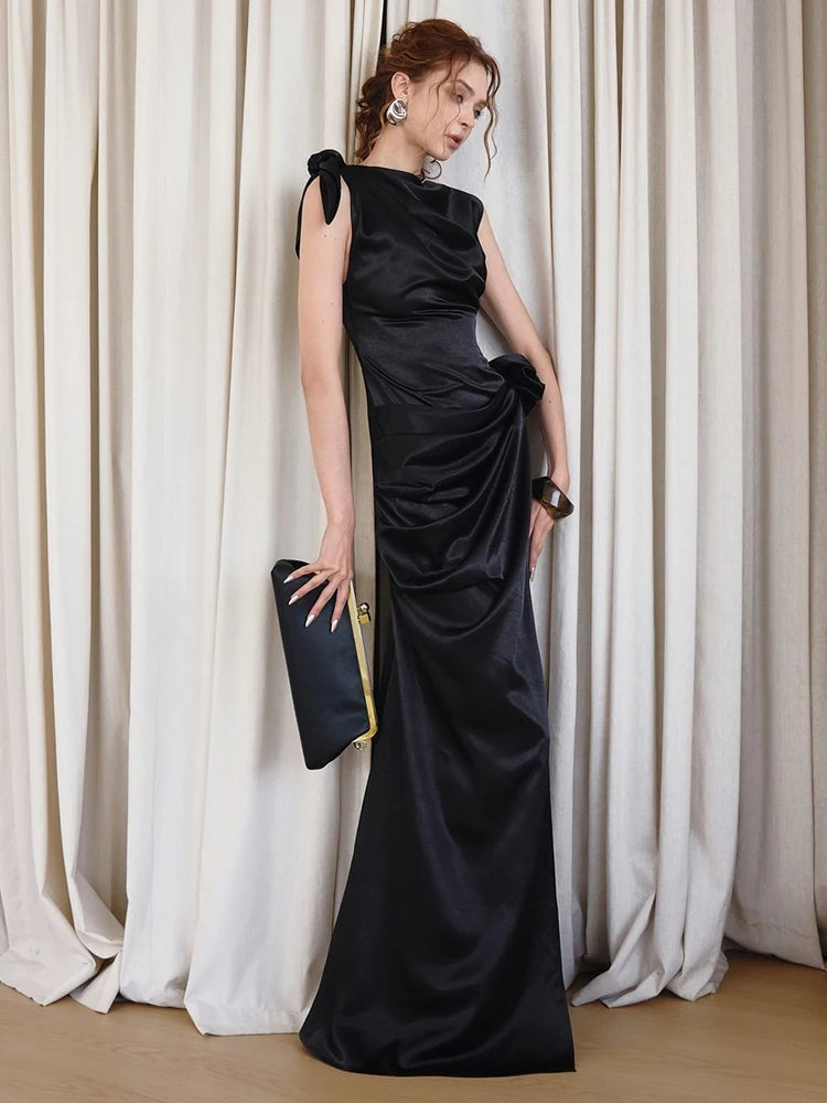 Evening Dress – One Shoulder Draped Ruched – Satin – Champagne | KIMLUD