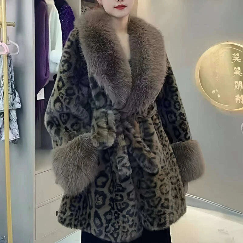 KIMLUD, Autumn Winter New 2025 Fur Collar Fox Fur Jacket Women's Overcoat Tight Waist Thickened Warm Parka Loose Chic Fur Jacke, KIMLUD Womens Clothes