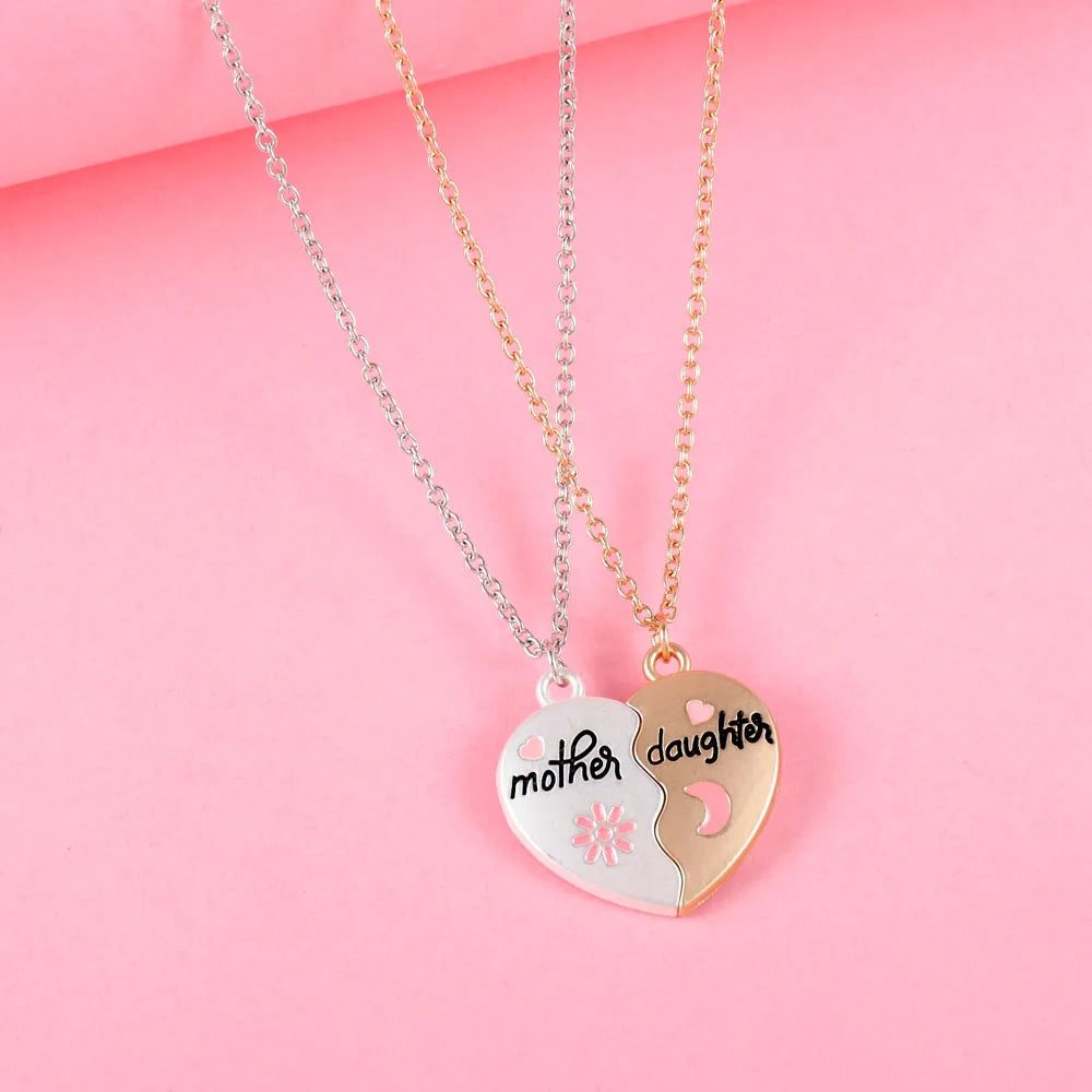 Two-Tone Pendant Necklace Heart Letter — White and Rose Gold | KIMLUD