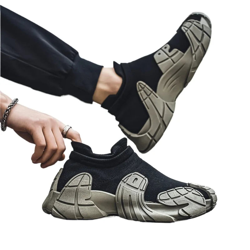 Breathable Air Mesh Sneakers Casual Slip-On With Tonal Gray Overlays — Black | KIMLUD