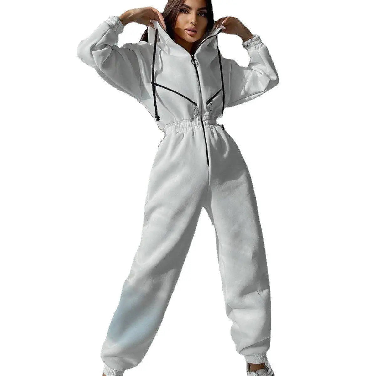 Casual Hooded Jumpsuit Long Sleeve — Black | KIMLUD