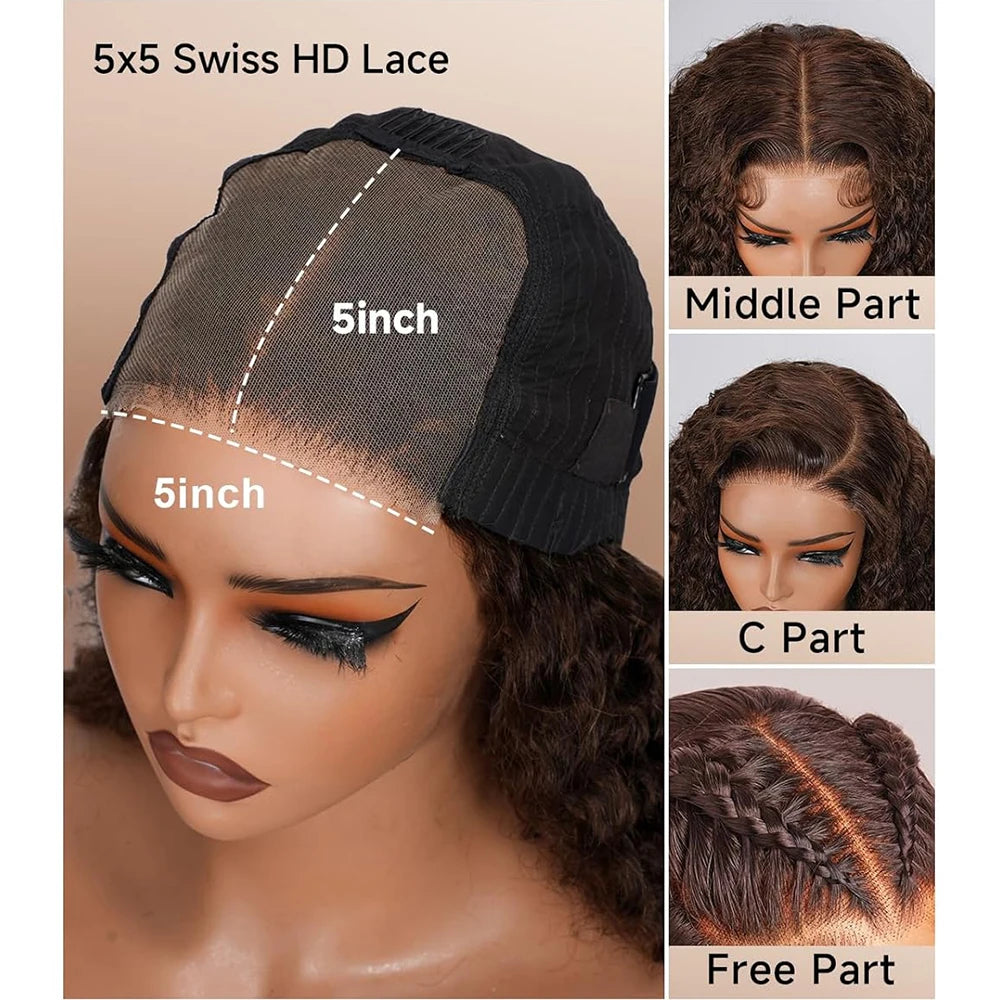 Lace Closure Wig – Glueless – Deep Wave – Chocolate Brown | KIMLUD
