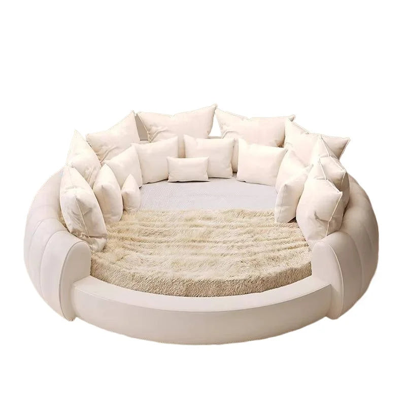 Leather Bed Circular Six-Foot Base — White | KIMLUD