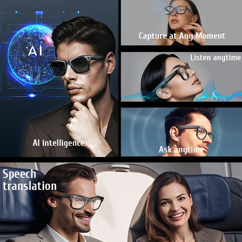LIGE Smart Glasses Take Pictures 800W Video Recording Bluetooth Music Call AI Q&A Intelligent Translation Waterproof Sunglasses