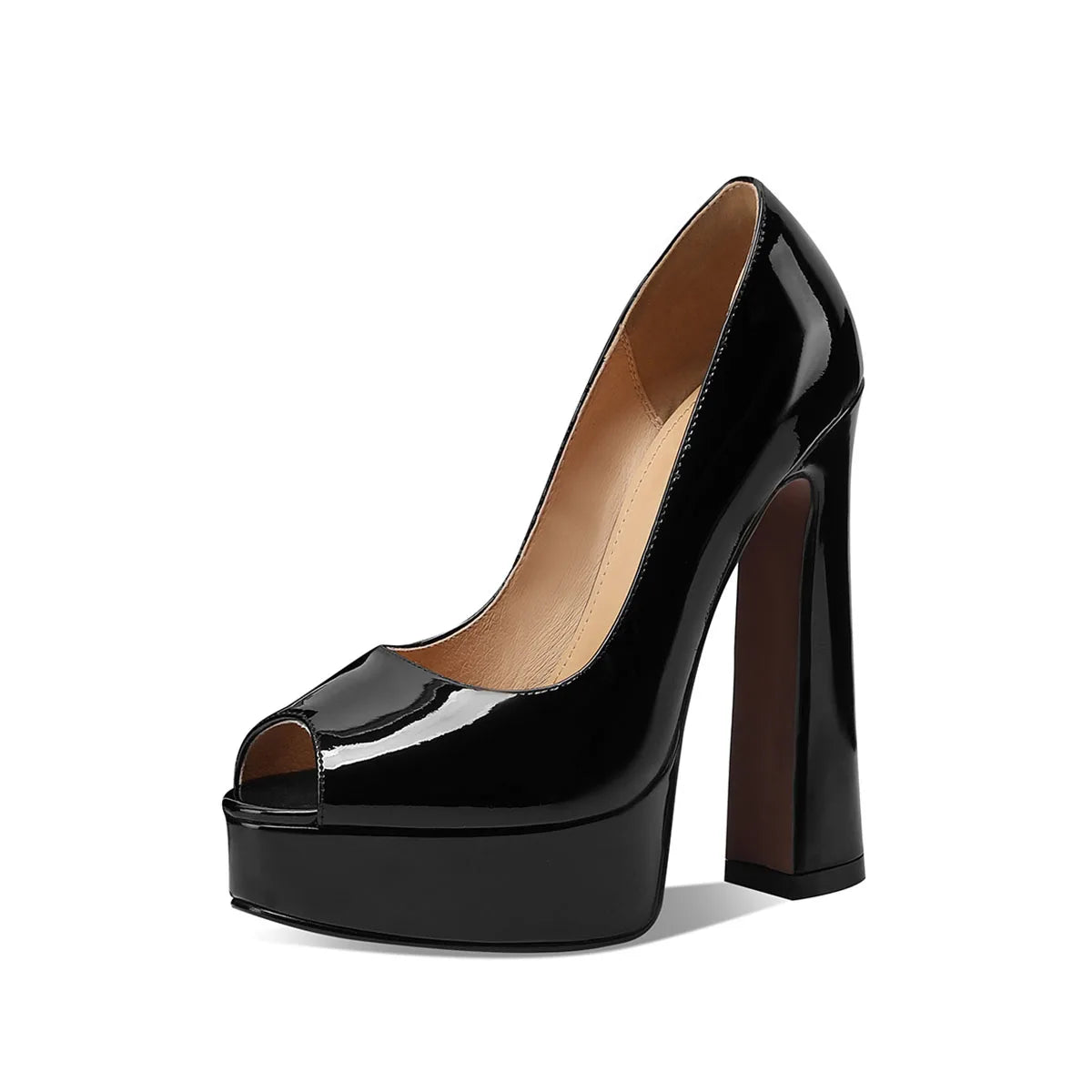 Pumps – Peep Toe Platform – Patent Leather – Round Toe | KIMLUD
