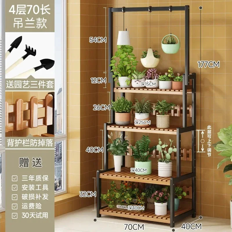 Bamboo Square Outdoor Plant Shelf Rack Five-Tier Display for Garden Outdoors — Black | KIMLUD