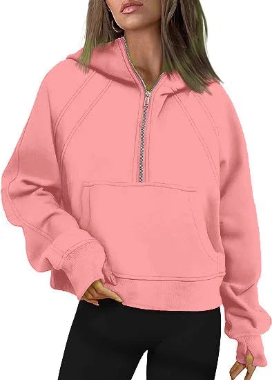 Plush Sweater Half-Zip Hooded Knit With Cozy Thermal Lining And Soft Handfeel — Black | KIMLUD