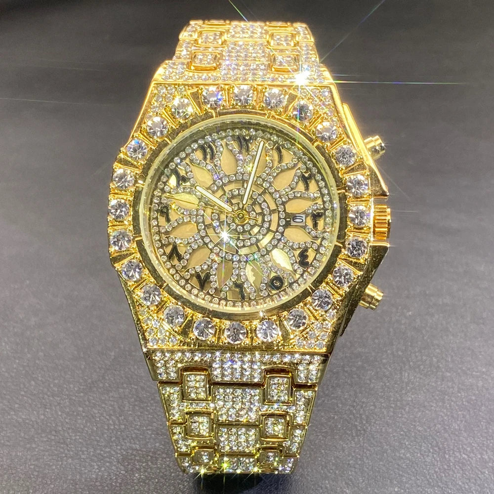 Wristwatch Full Diamond Alloy Case Green Dial | KIMLUD