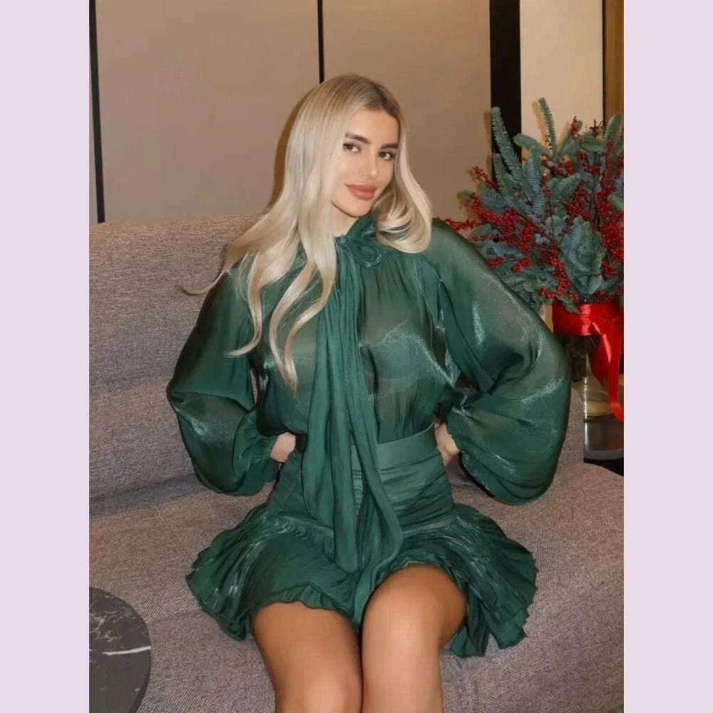 bow-lace-up-top-pleated-short-skirt-two-piece-sets-casual-fashion-shirt-glitter-blouse-high-waist-half-skirts-womens-clothing-kimlud-kimlud-33916418