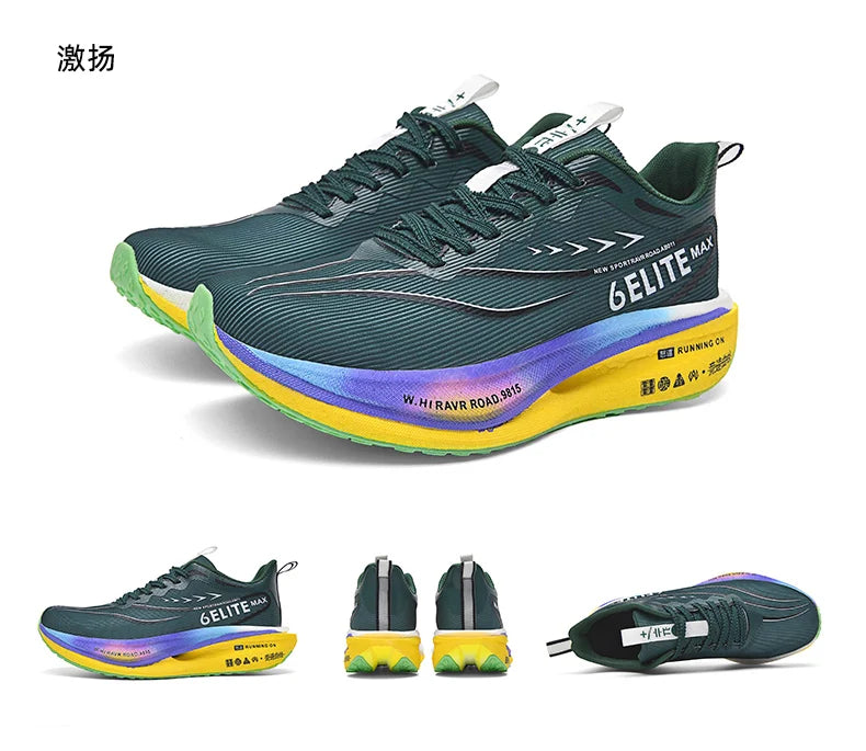 Air Mesh Running Shoes Carbon Plate Marathon Lightweight Breathable Nonskid — Emerald Green | KIMLUD