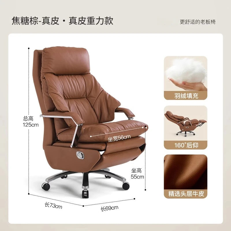 Genuine Leather Massage Chair Swivel Lift Ergonomic Office Chair — Cognac Brown | KIMLUD