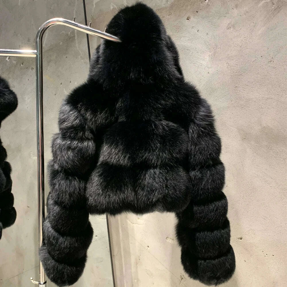 KIMLUD, Women's Full Pelt Real Fox Fur Hooded Jackets, Long Sleeve Outwear, Winter Bomber, Female, 902, KIMLUD Womens Clothes