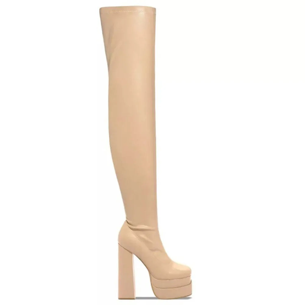 Double Platform Super High Heels Women Over the Knee high Boots Elegant Sexy Comfy Warm Women Shoes Winter Boots