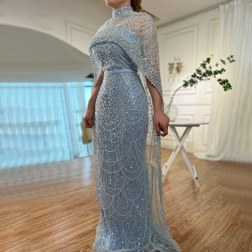 Beaded Gown With Mermaid Cape — Dubai Nude | KIMLUD