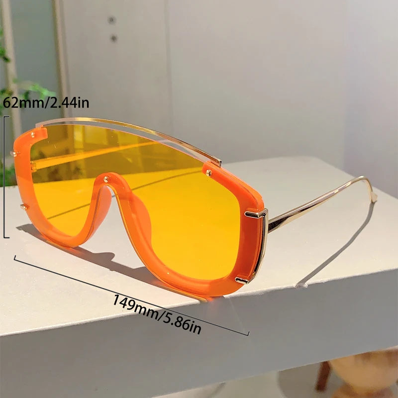 Sunglasses Oversize Shield Alloy Frame Black | KIMLUD