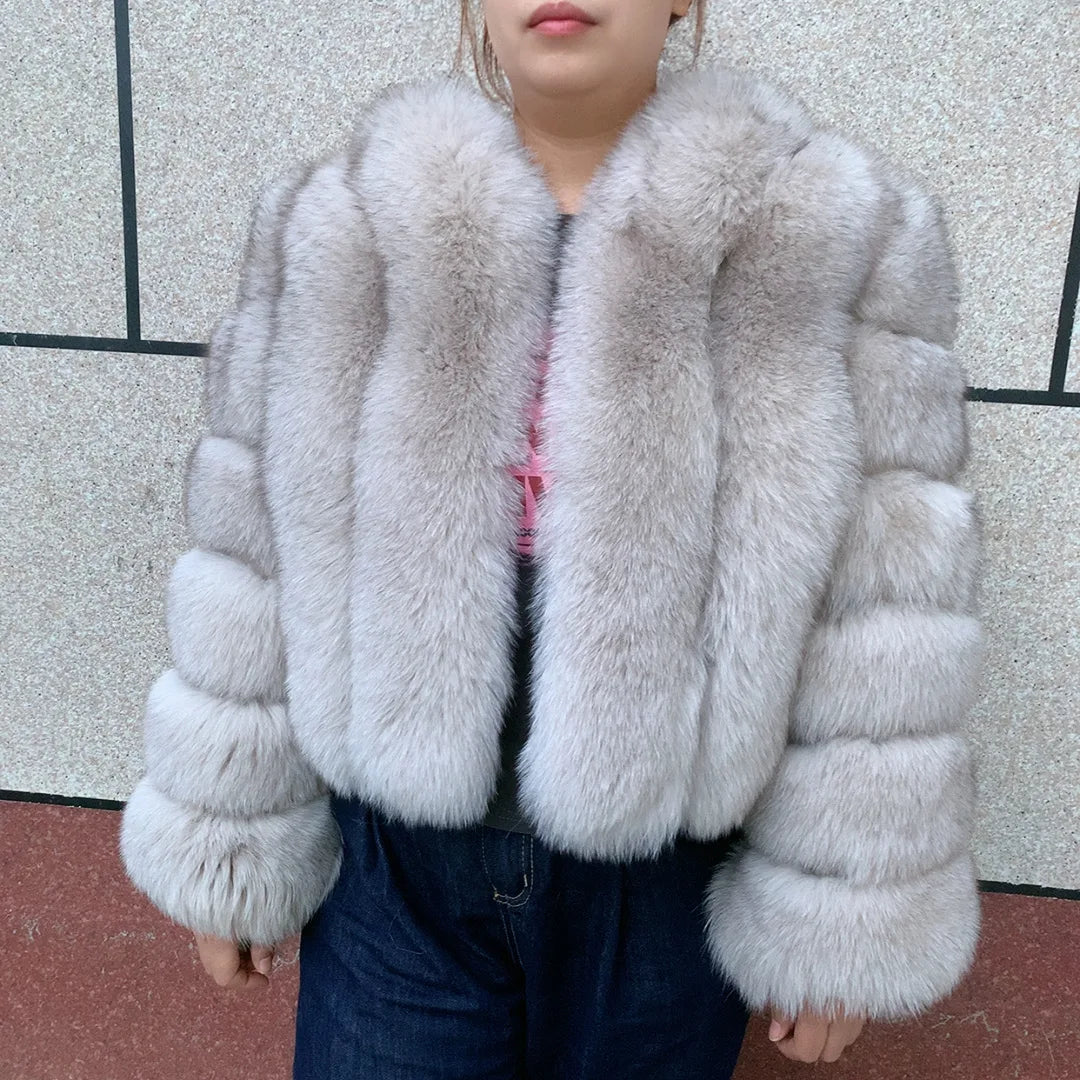 Women's fur coat, real fox skin vertical jacket, natural fox skin short clothing, long sleeved women's coat