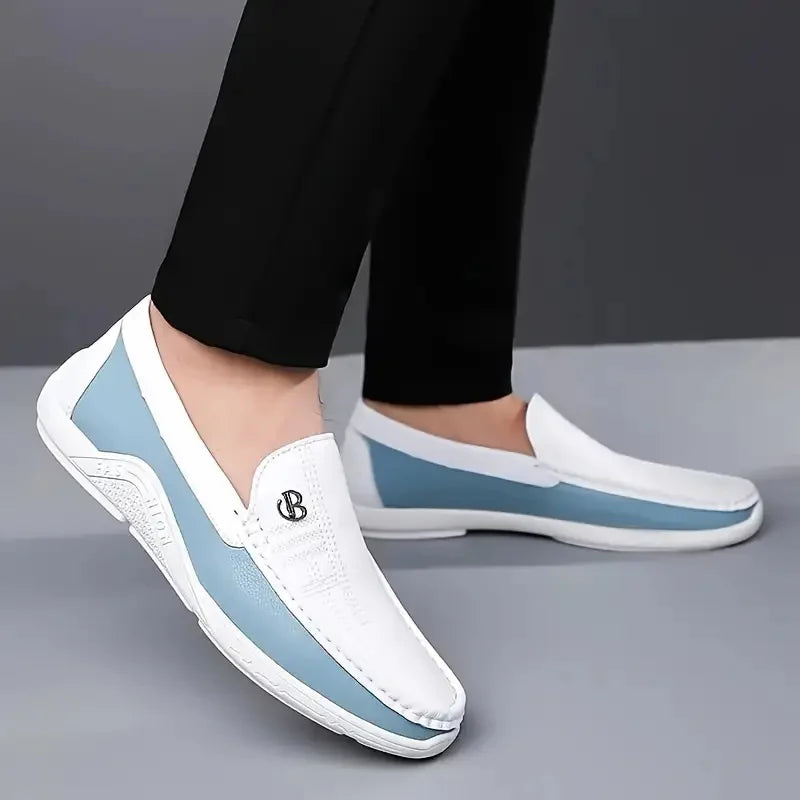 Men's Slip-On Loafers – Color Block – White Blue | KIMLUD