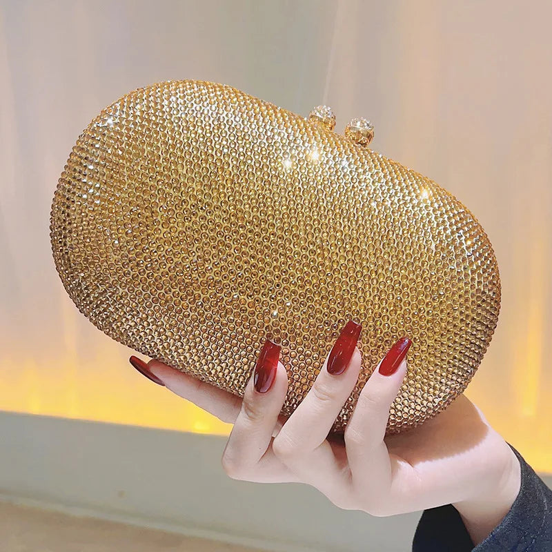 Nylon Crystal Rhinestone Clutch With Detachable Chain Shoulder Strap — Cobalt | KIMLUD